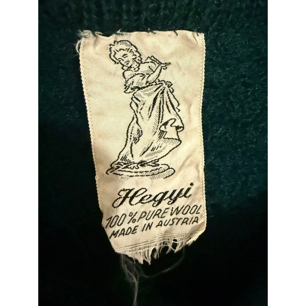 Hegyi Vintage‎ Austrian Boiled Wool Cardigan Jacket Green Gold Crest Buttons
